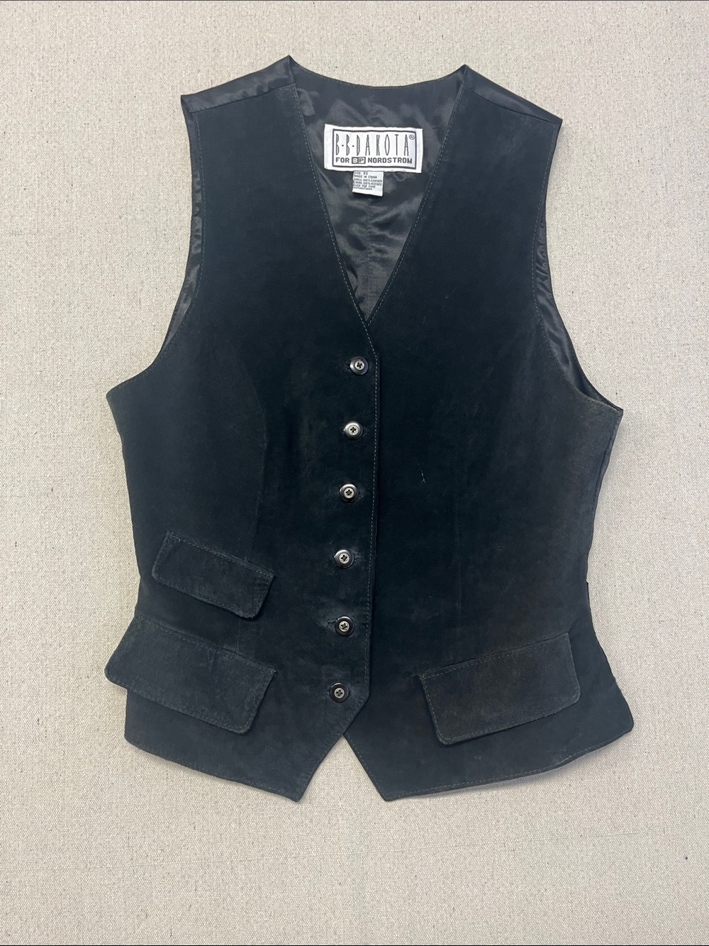 BB Dakota BP Nordstrom Black Leather Suede Button Front Vest XS Vintage
